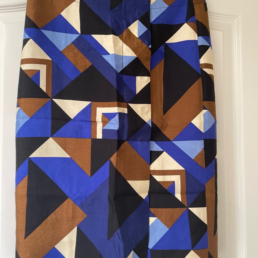 J. Crew Collection Blue and Brown Midi Pencil Skirt